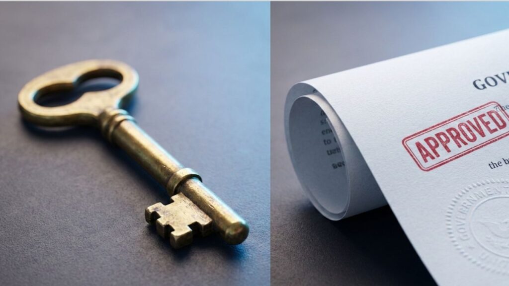 Illustration comparing the F-1 visa stamp as an entry document and the Form I-20/I-94 as proof of lawful student status.
