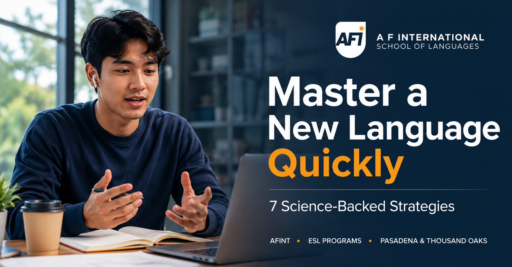 International student practicing English conversation — 7 science-backed strategies to master a new language