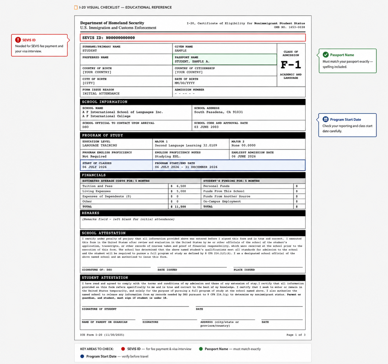 I-20 visual checklist for students