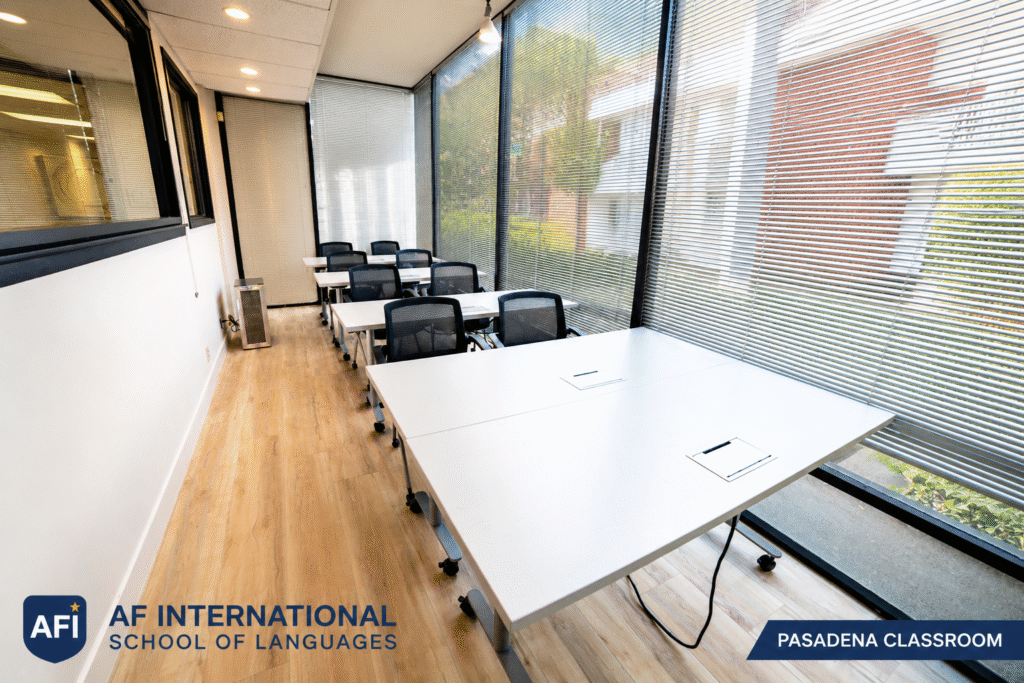 Modern ESL classroom at AF International School of Languages in Pasadena California