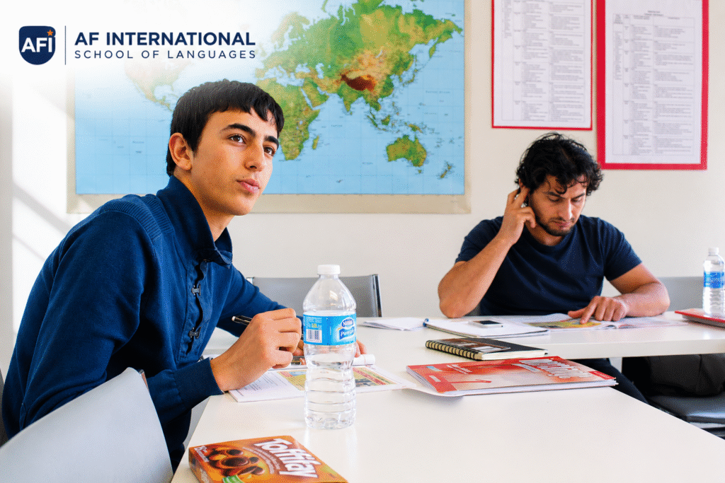Students attending ESL class at AF International School of Languages in California